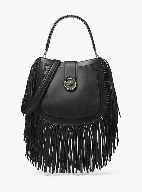 michael kors lillie medium hobo messenger fringe|Lillie Medium Fringed Leather Shoulder Bag .